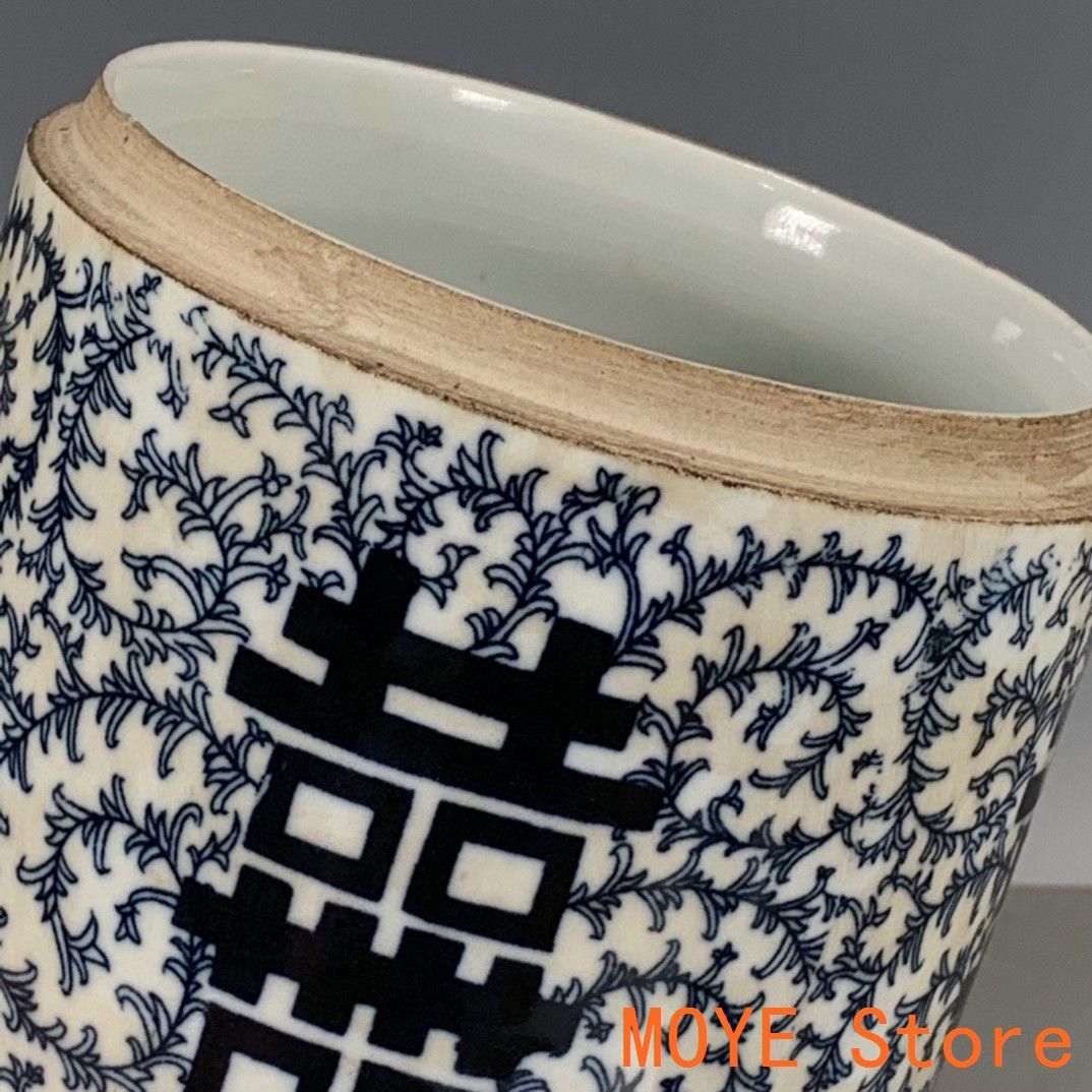 民国青花喜字缶   陶磁器 装飾品 現代工芸品美術品 置物 青花喜字缶 茶缶 茶道具 景徳鎮 陶磁器 装飾品 現代工芸品 美術