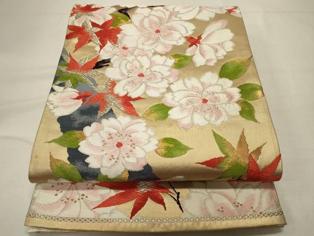 平和屋着物○六通柄袋帯 唐織 松葉舞花文 金糸 正絹 逸品 DAAV9182ob