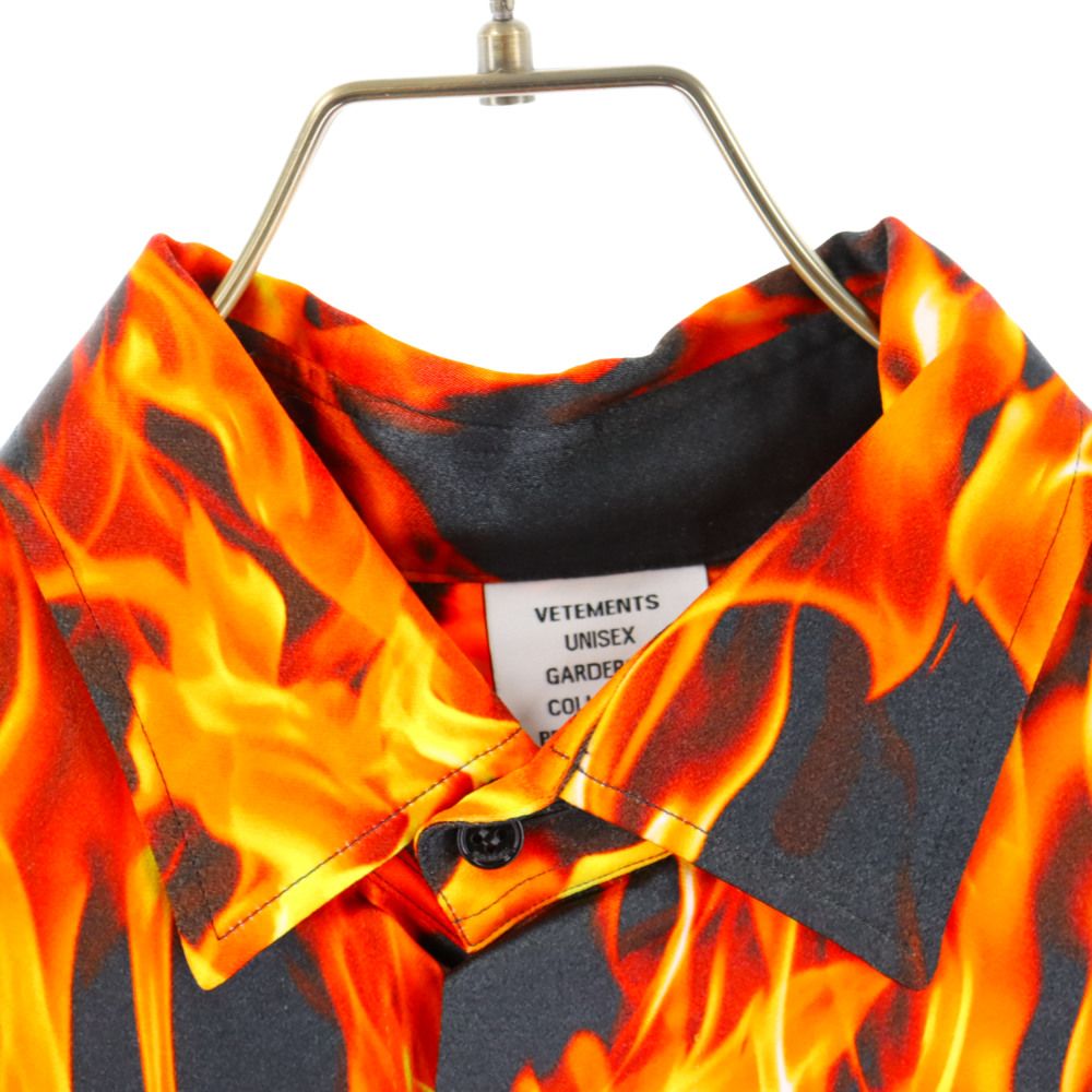 VETEMENTS ヴェトモン 22SS Fire Jersey Shirt ファイヤー総柄シルク長袖シャツ S UE52SH540F