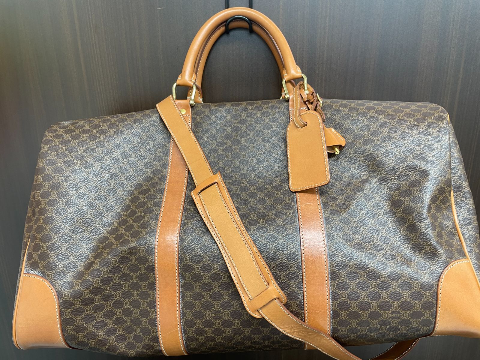 D ヴィンテージ セリーヌ CELINE マカダム ボストンバッグ ショルダー付き 旅行