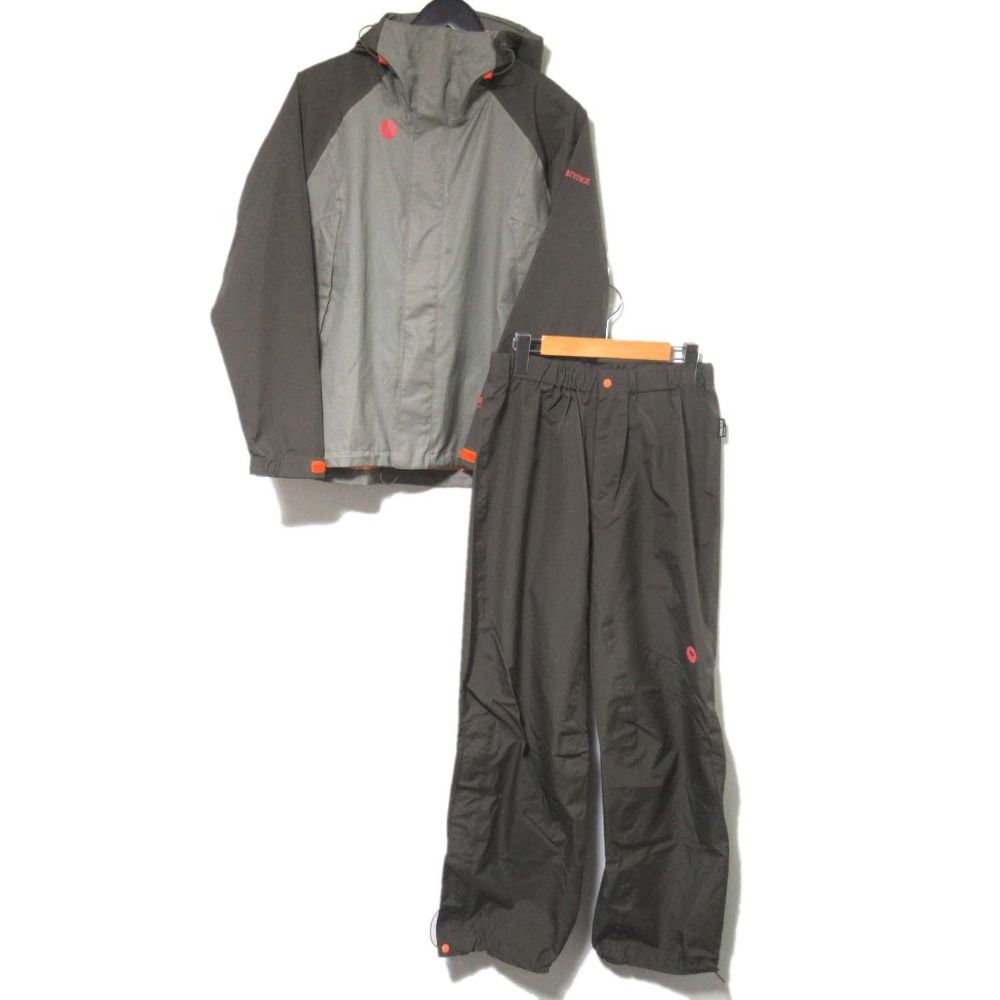Marmot マーモット GORE-TEX ゴアテックス ナイロン フーディージャケット パンツ セットアップ Mサイズ カーキ グレー レディース 古着