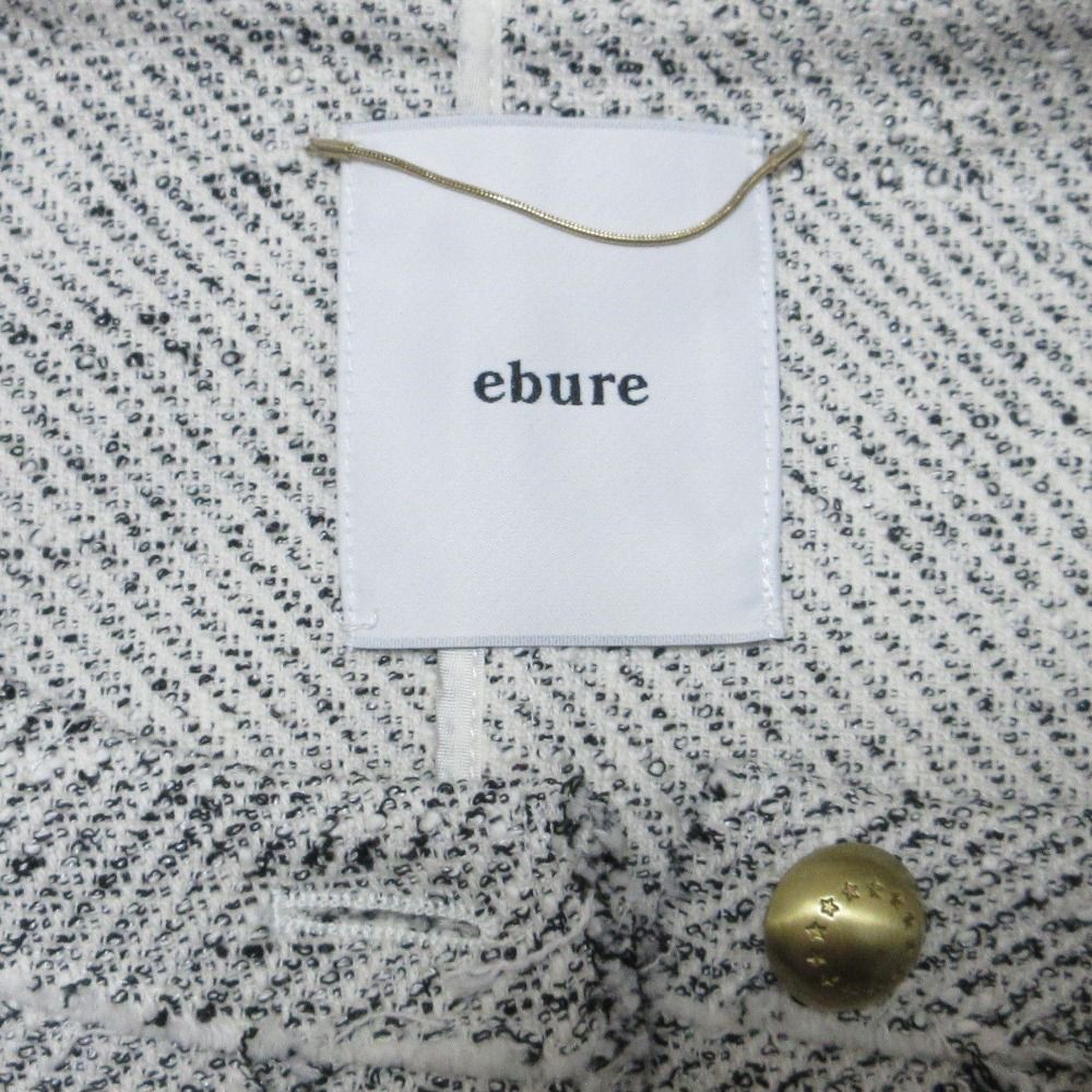 美品 23AW ebure エブール 金ボタン コットンツィードツイル ジャケット ベスト ジレ 38 ホワイト×ブラック レディース 古着 中古 ebure - 美品 23AW ebure エブール 金ボタン コットンツィード