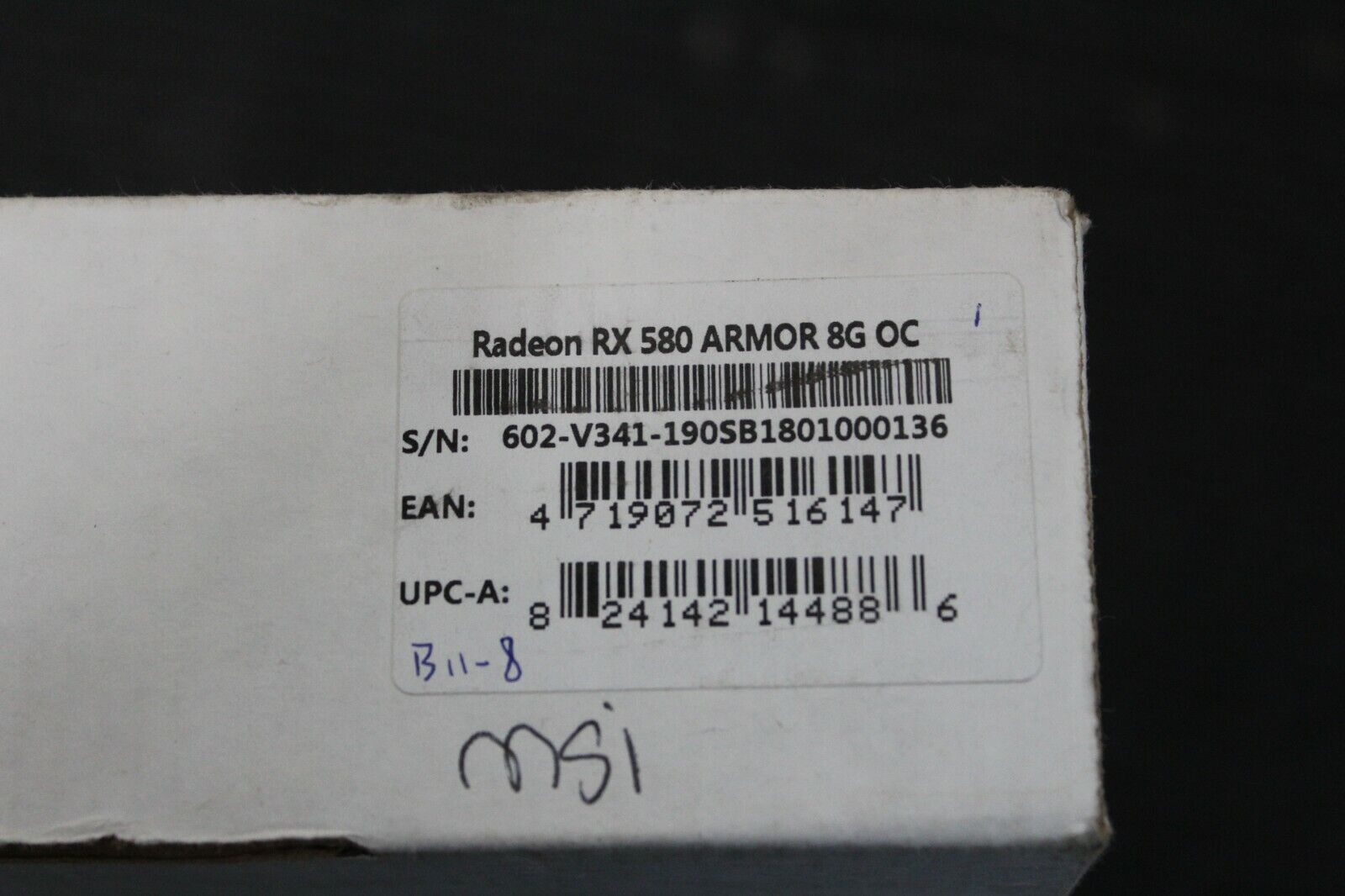 MSI Radeon RX 580 ARM 8G OC 8GB GDDR5 PCI-E グラフィックス カード