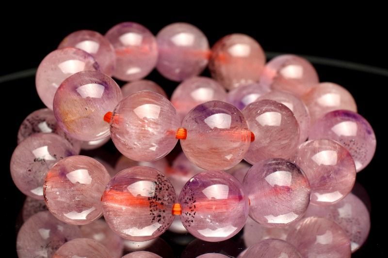 1点物】AA☆上質 ピンクスーパーセブンアメジスト 7.5mm ブレスレット