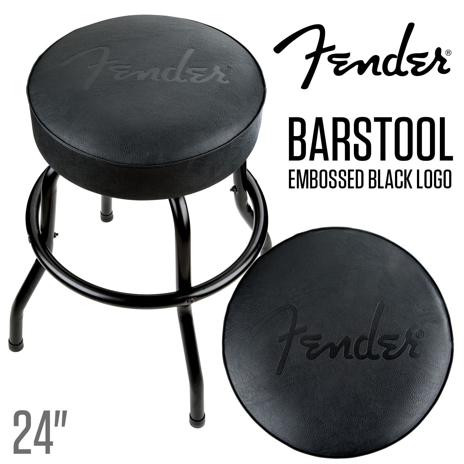 Fender Embossed Black Logo Barstool， Black/Black， 24 バース