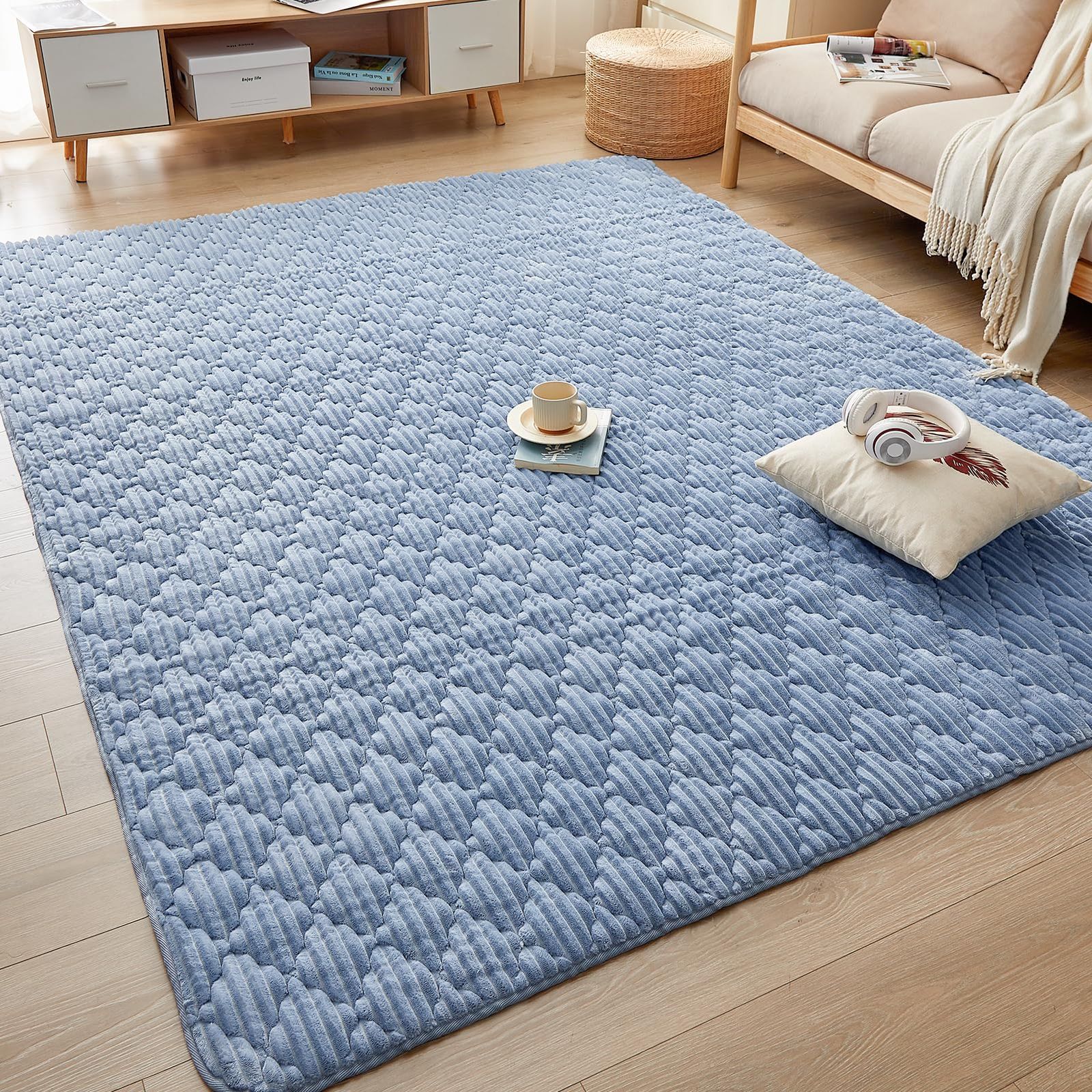 CHOSHOME カーペット ラグ 厚25mm ラグマット 2畳 絨毯 厚手 オールシーズン 滑り止め 防音 ふわっと手触り 北欧 あったか 洗える フランネル 床暖房 ホットカーペット対応 こたつ敷きマット 無地 防ダニ 防臭 190×190cm ネイビー