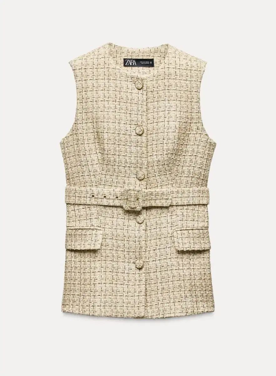 ZARA ベルトテクスチャーベスト　ツイードベスト　ジレ　ザラ　ツイード 新品ZARA ベージュ系 ツイードベスト ベルトテクスチャーベスト