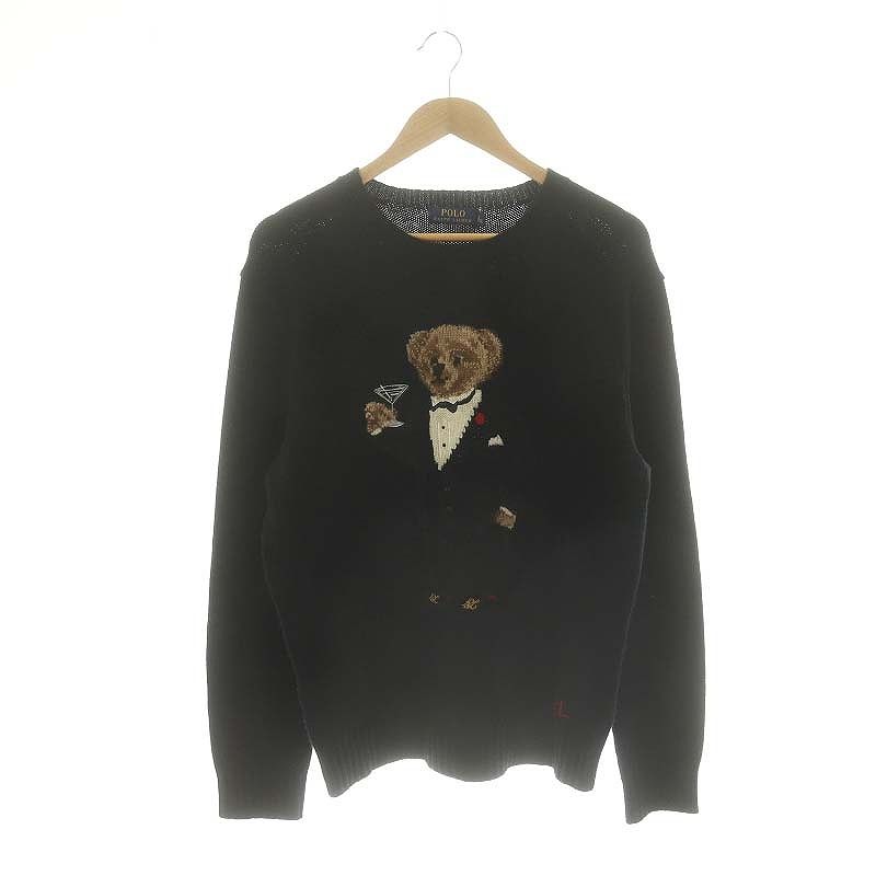 ポロ ラルフローレン POLO RALPH LAUREN ウールカシミヤ ポロベア タキシード ニット セーター 長袖 プルオーバー M 黒 ブラック /YQ OS
