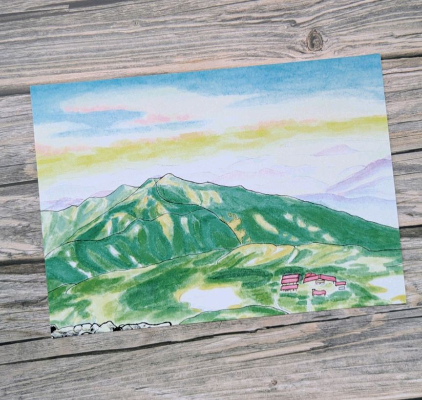 山の絵 『白山からの朝』 アート ポスター　山 登山 キャンプ 朝日　絵 絵画 風水 玄関 水彩画 風景画 インテリア　A4