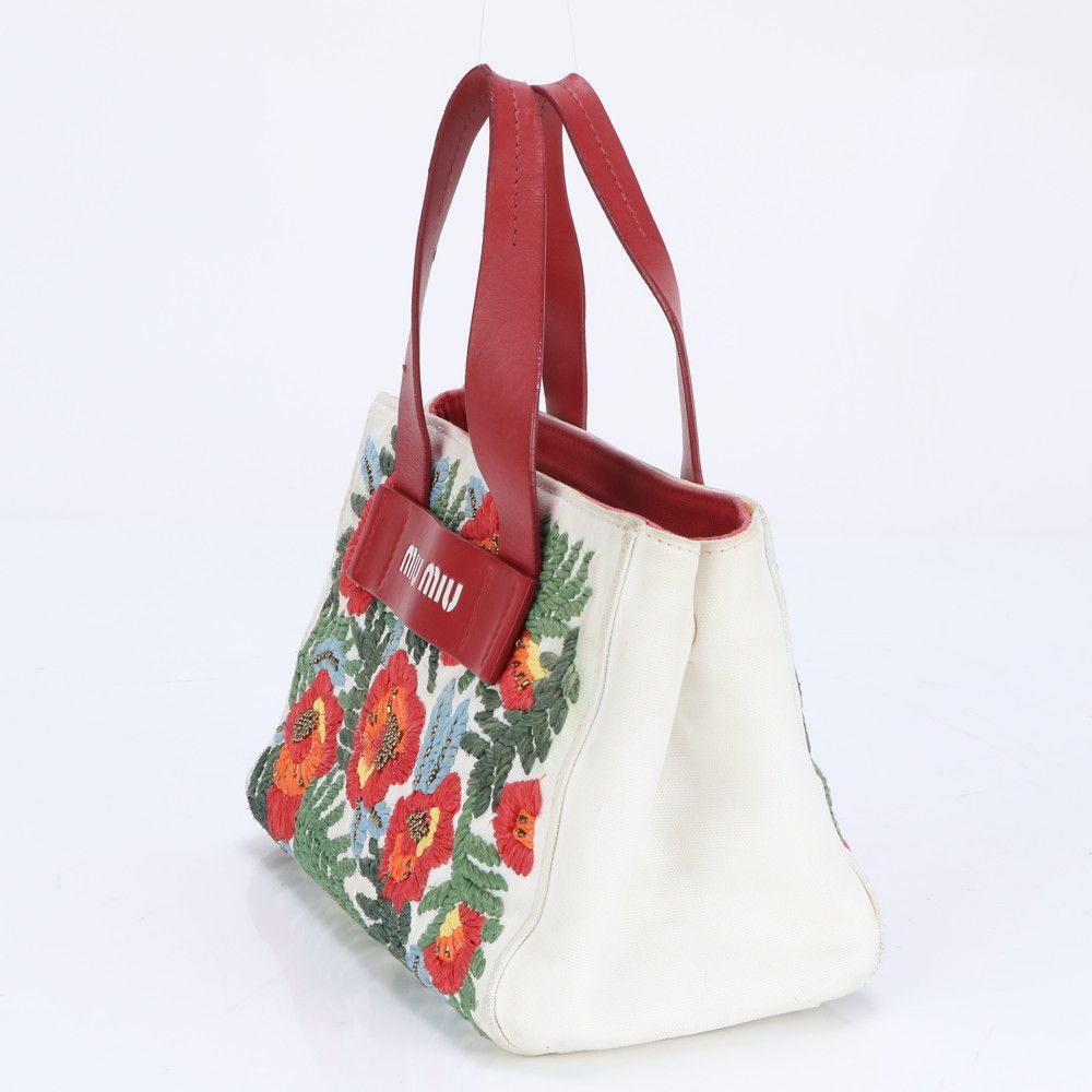 MIU MIU 刺繍 花柄 トートバッグ ハンドバッグ レザー 赤 エブリウェア MIU MIU 刺繍 花柄 トートバッグ ハンドバッグ レザー 赤 エブリウェア