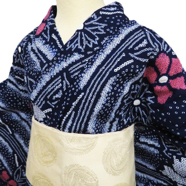 浴衣 夏物 夏着物 着物 中古 木綿 有松鳴海絞り 濃紺色 多色