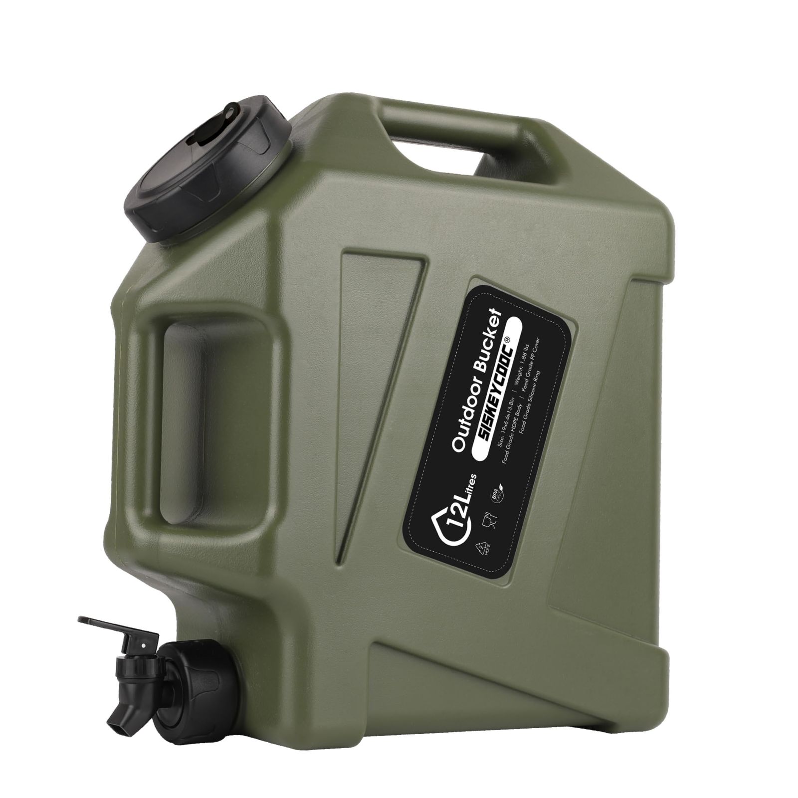 SISKEYCOOC ウォータータンク12L 蛇口付き ポリタンク 水タンク 広口 ハードタイプ ウォータージャグ キャンプ アウトドア 防災 非常用 給水タンク 持ち運び便利 緑