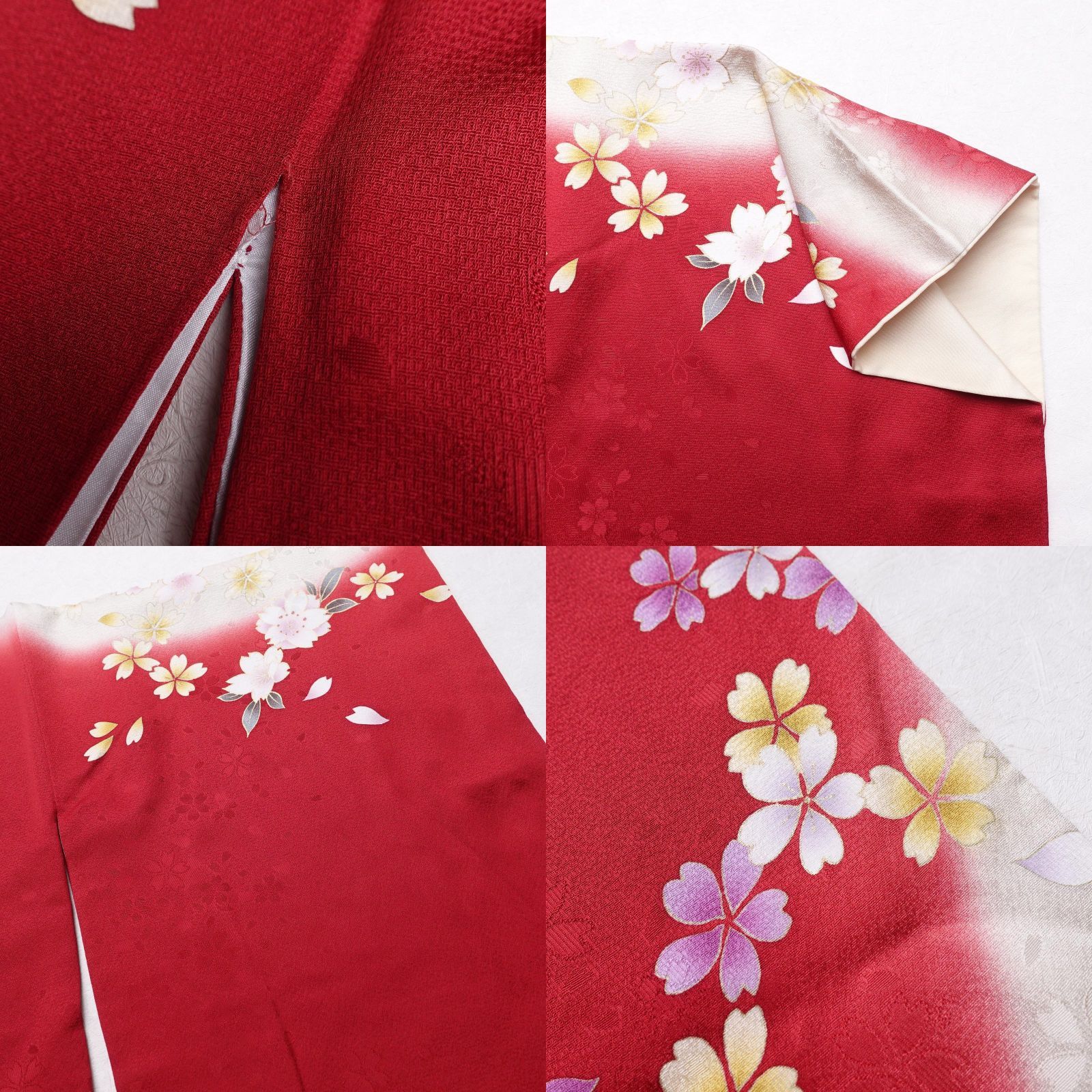 中古 振袖 金駒刺繍 正絹 花柄 袷仕立て 身丈170cm 裄丈69cm 金彩