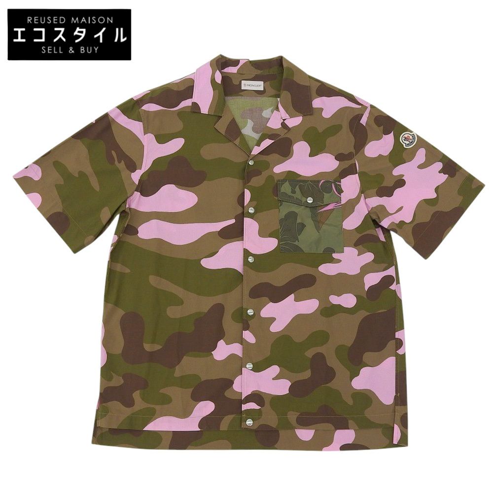 MONCLER モンクレール CAMICIA カモフラ柄 コットン 開襟シャツ トップス メンズ ブラウン系 ピンク グリーン L 19年製 L
