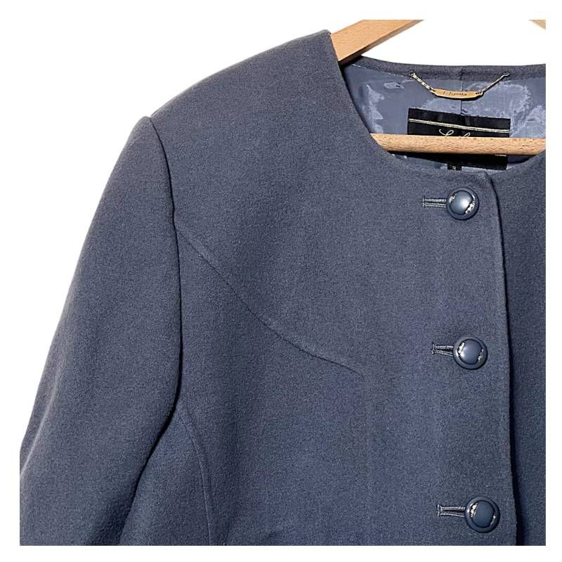 レリアン Leilian ノーカラージャケット ネイビー グレー 9号 M
