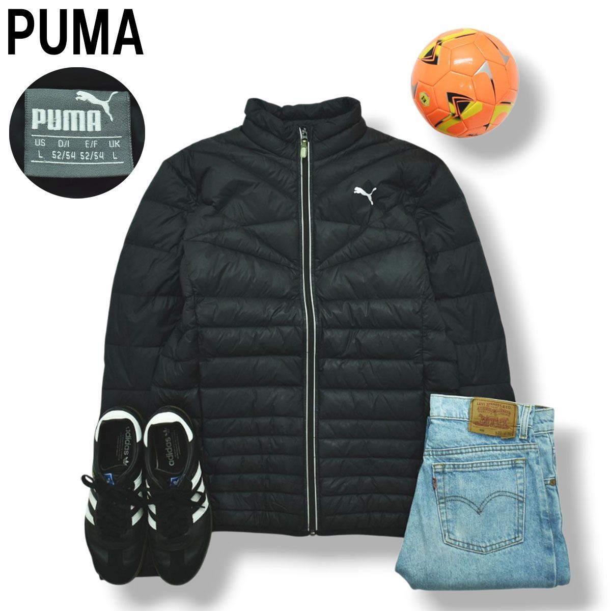 PUMA ブラック キルティングダウンジャケット M プーマ PUMA キルティング ダウン ジャケット ナイロン ブルゾン