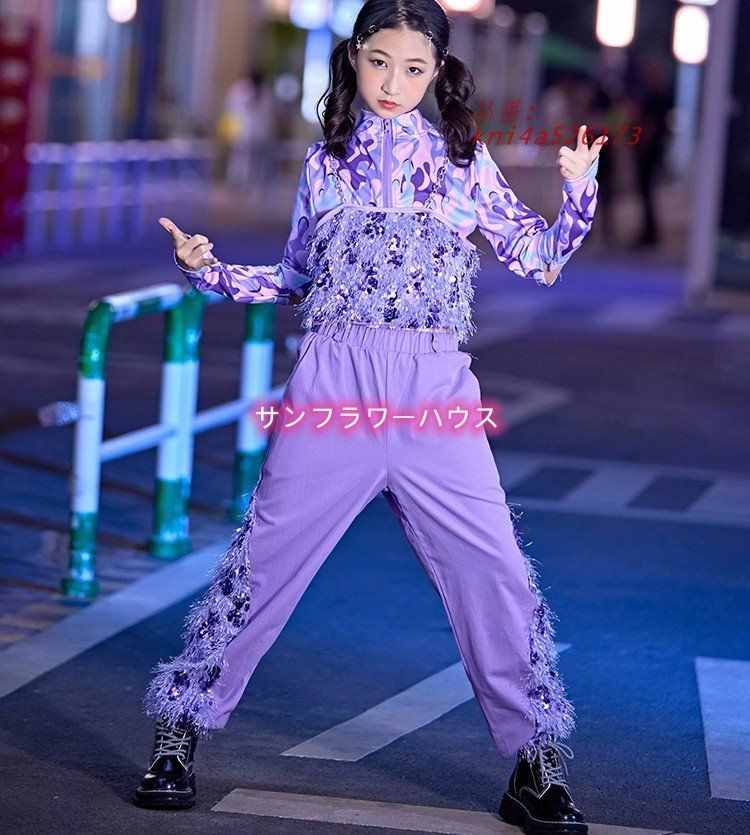 キッズダンス衣装 女の子 パープル セットアップ 子供服 ヒップホップ 女の子 個性的 演出 ジャズ ヒップホップ K-POP ダンスウェア kni4a526173 LLC-HASEGAWATOSO_COM