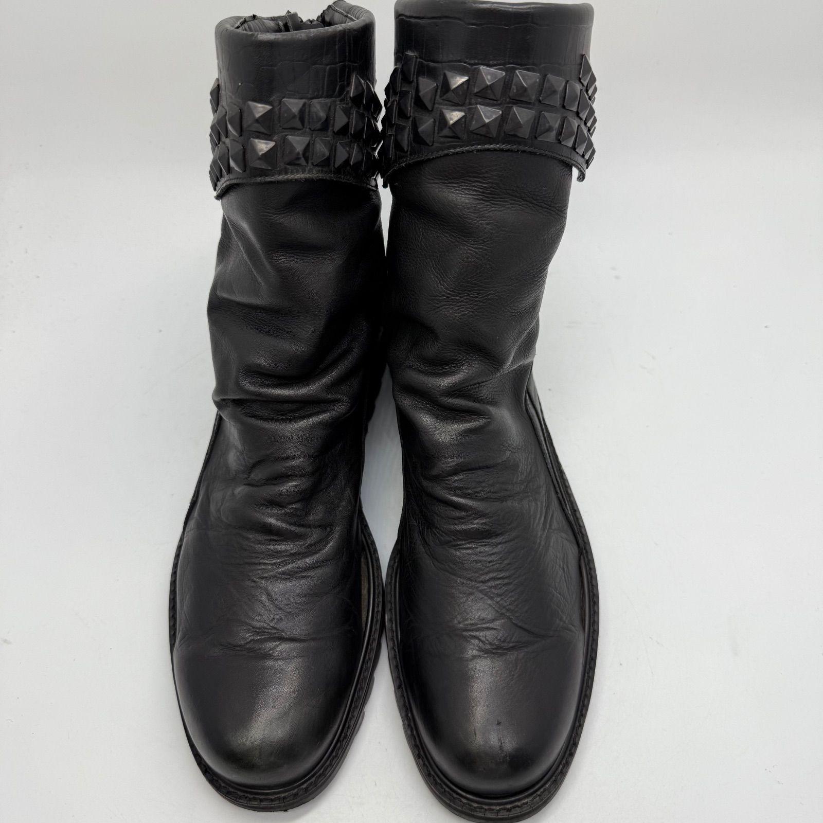 y 2 k archive style Riot studs design leather boots CV 16-J 05-1 42 シヴァーライズ バックジップブーツ スタッズ シャークソール 平成 お兄系
