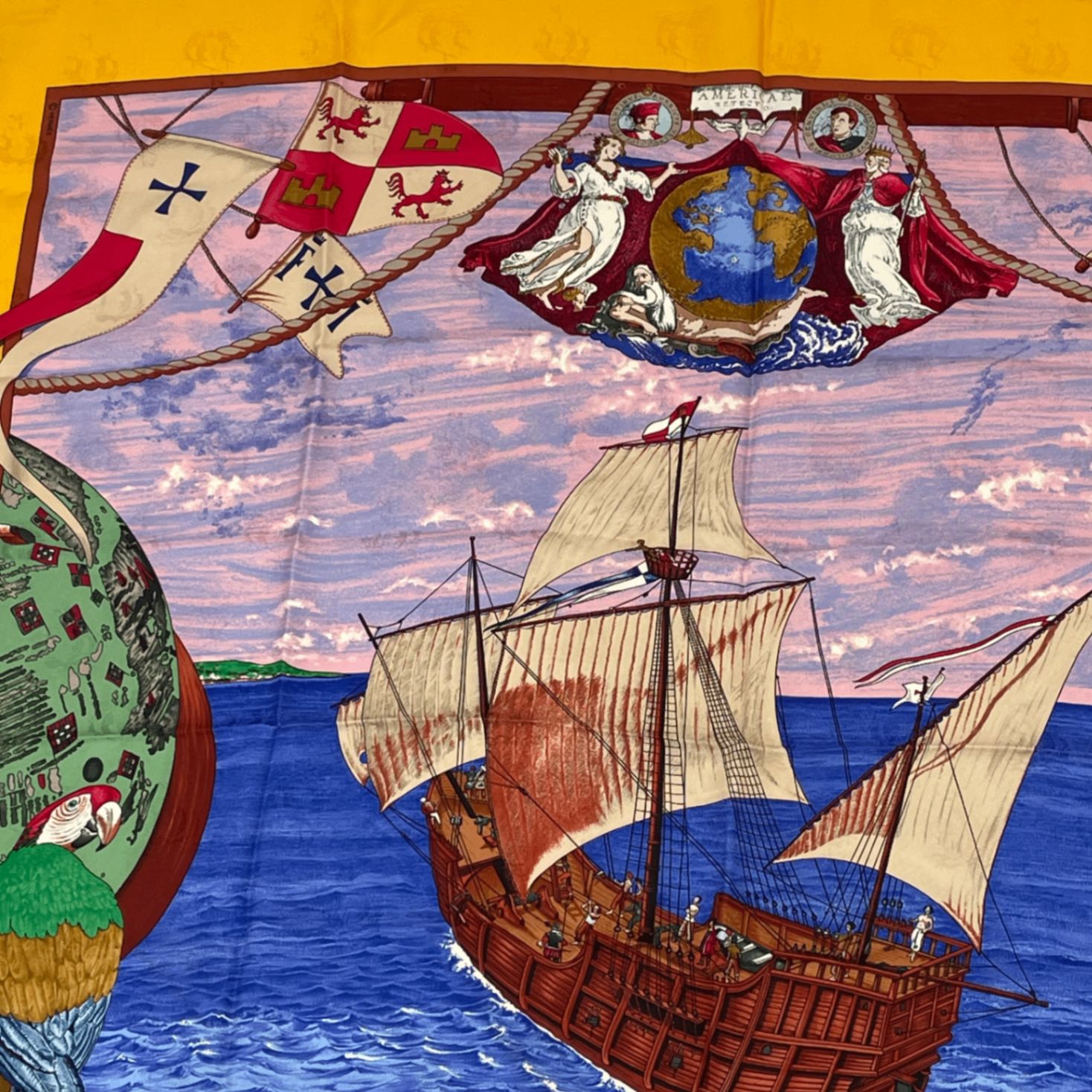 極美品✨エルメス カレ90 スカーフ クリストファー コロンブス 船 鳥 シルク レア 極美品 HERMES エルメス スカーフ カレ90 シルク Christophe