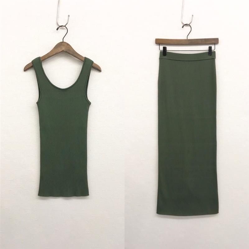 Chaos カオス 16Gインプレリブニットタンクトップ|16Gインプレリブニットタイトロングスカート カーキ サンプル品 ◆
