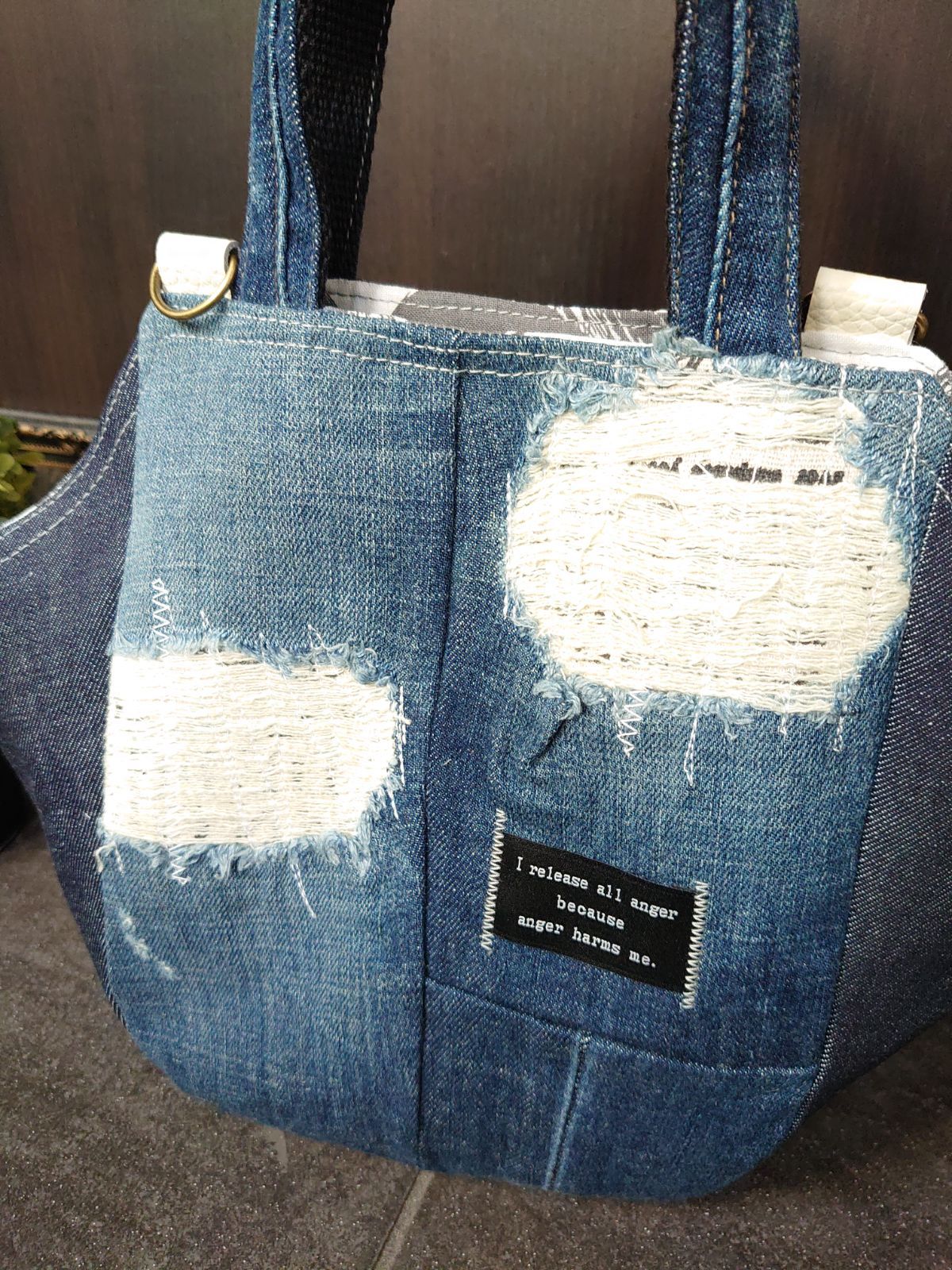 No.179【DENIM✖️DOT❤️】2wayデニムリメイクトートバッグ