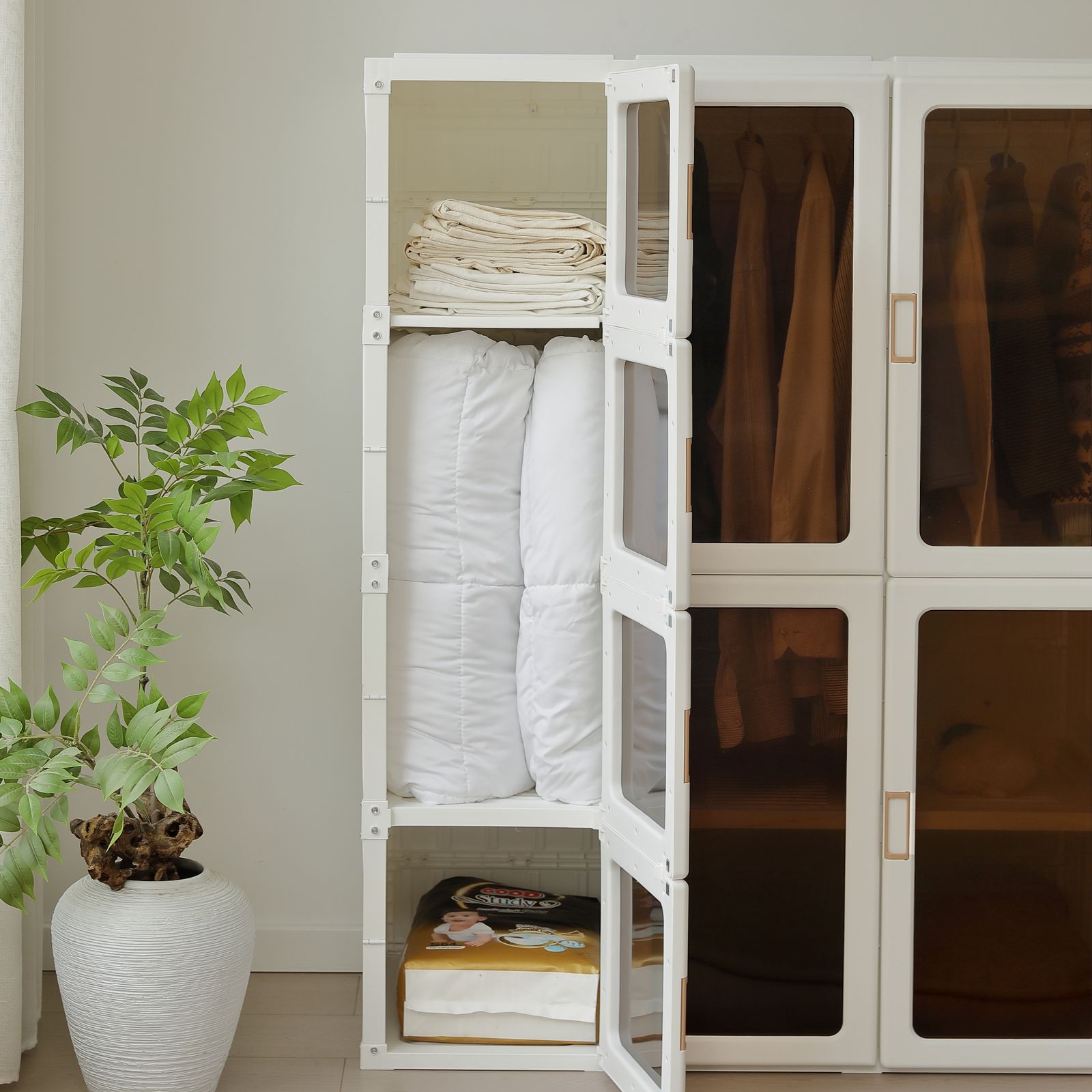 【幅104*高さ170cmホワイト扉】ワードローブ クローゼット 折り畳式 収納 Amazon｜ワードローブ 折り畳み式 クローゼット 扉付き 大容量