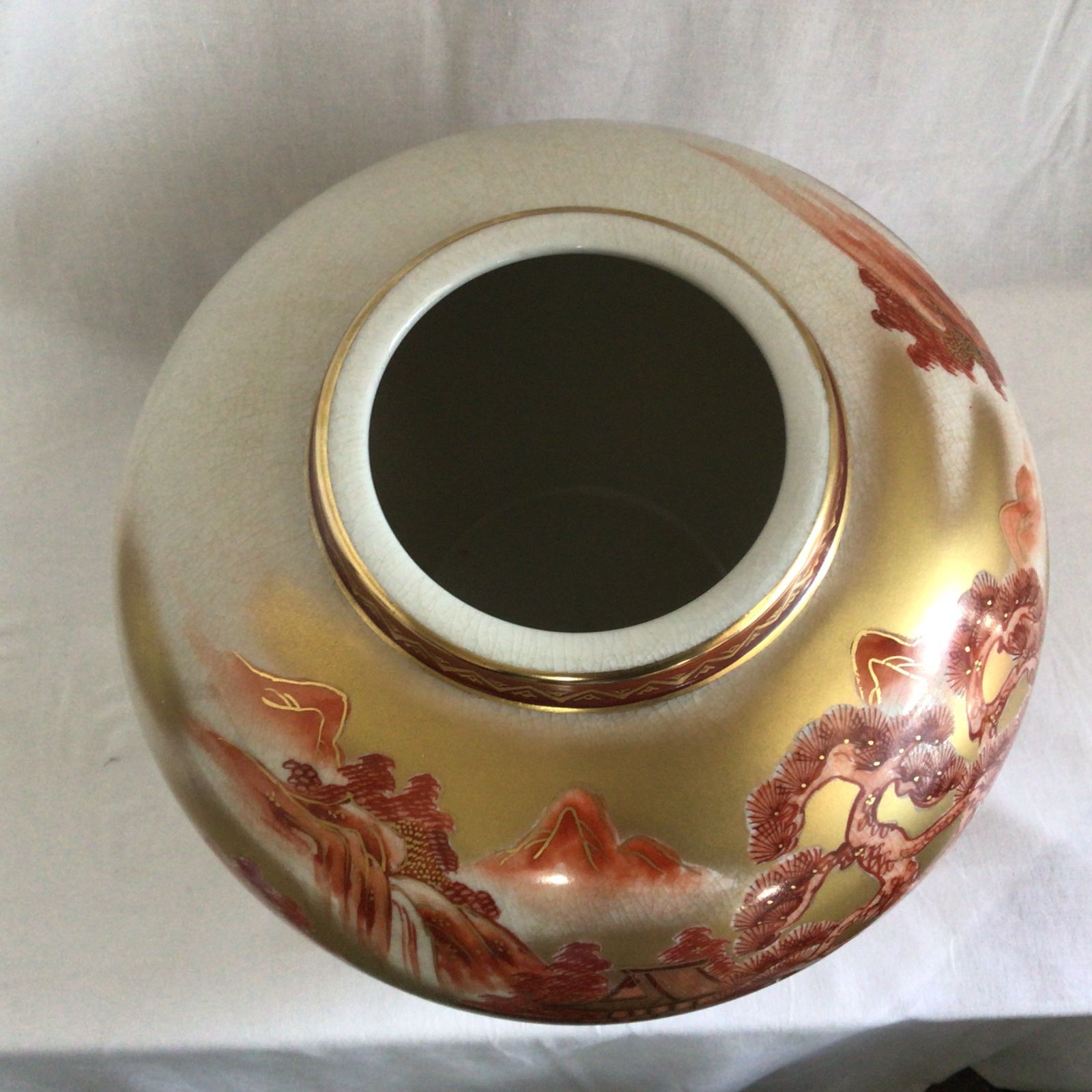 九谷焼 金彩 赤絵風景図 飾り壺 花器 骨董品 - メルカリ