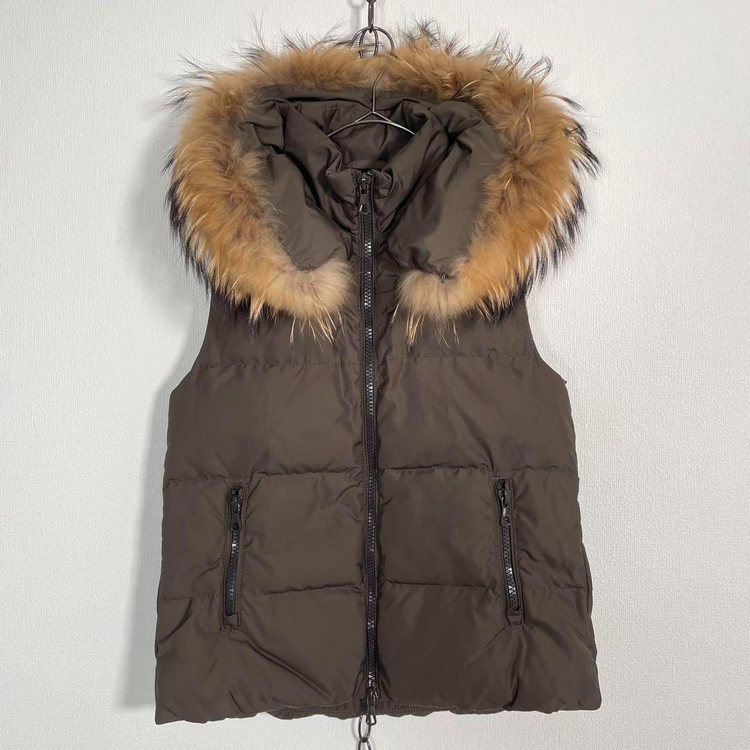 GOA SUPPLY ダウンベスト ラクーンファー フェアリーグランジ 使用感少 チャコールブラウン系 レディース サイズF