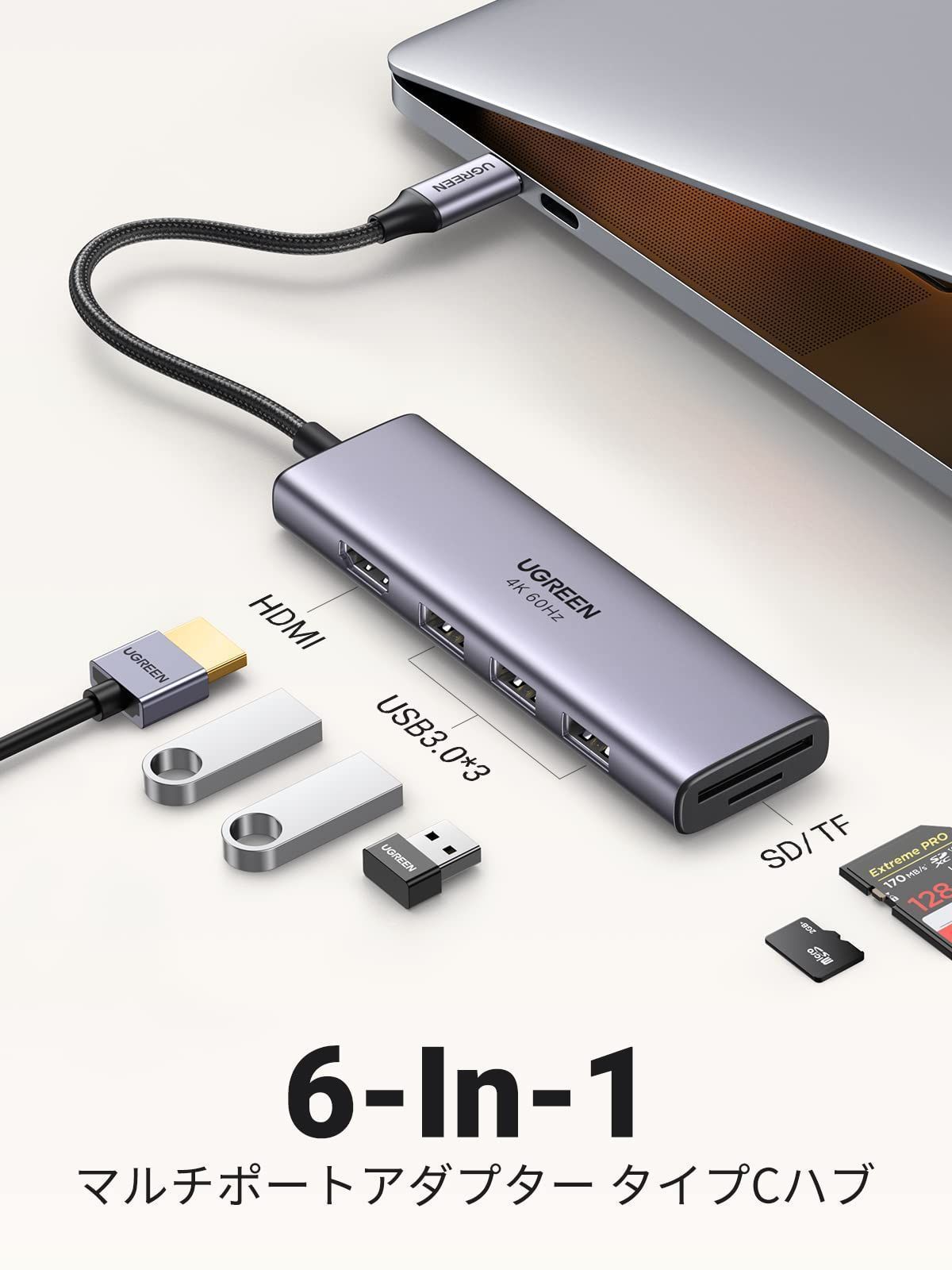 在庫処分】Surface SD/MicroSDカードリーダー Dell 3.0ポート 3＊USB 4K HDMI MacBook Type-Cアダプター  6-IN-1 HDMI出力 4K@60Hz HPXPSなどと互換性のあり Cハブ USB UGREEN - メルカリ