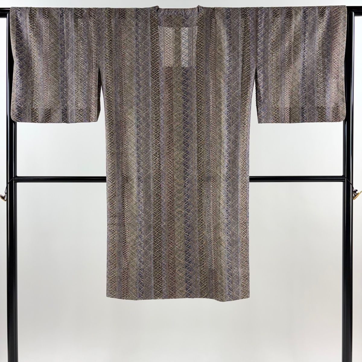 道行 身丈114cm 裄丈66cm M 縞 幾何学 灰茶 正絹