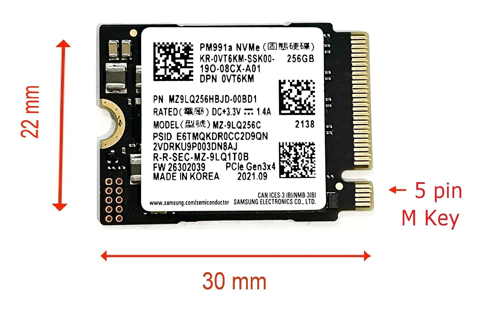 新品 M.2 SSD SAMSUNG 256GB 5枚 OEM Samsung 256GB M.2 PCI-e NVME SSD 内蔵ソリッドステートドライブ