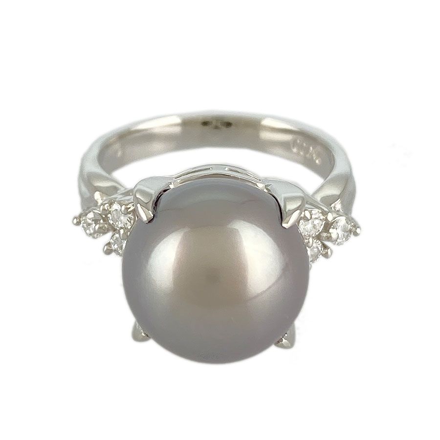 真珠12.7ｍｍ Pt900プラチナ×ブラックパール（黒蝶真珠）×ダイヤモンド 12号 シルバー 0.21 レディース リング・指輪