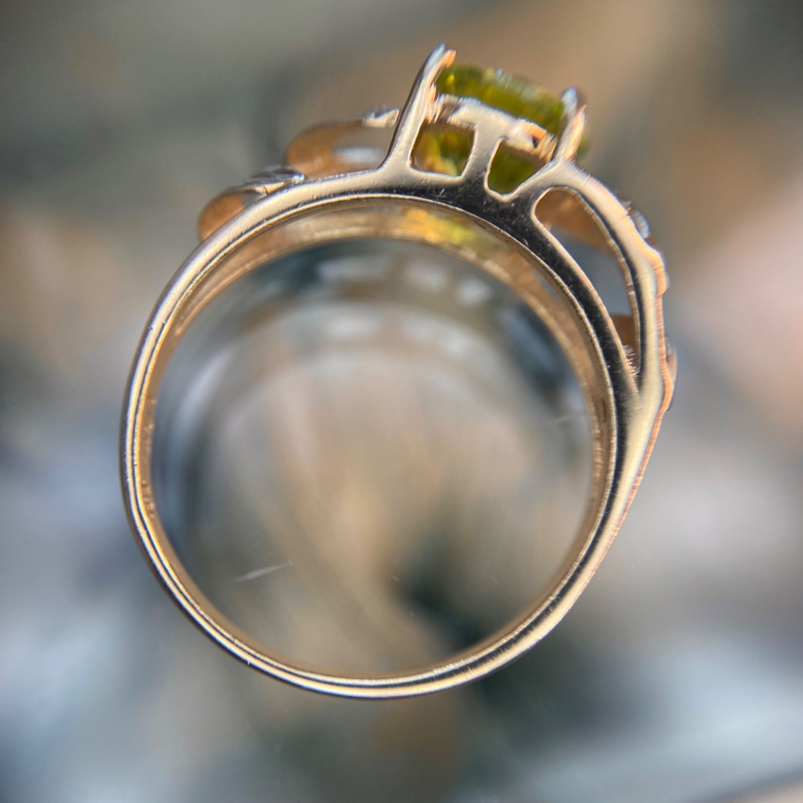 買取店】14K K14 ペリドット リーフ彫金 アンティーク調 レトロ リング  