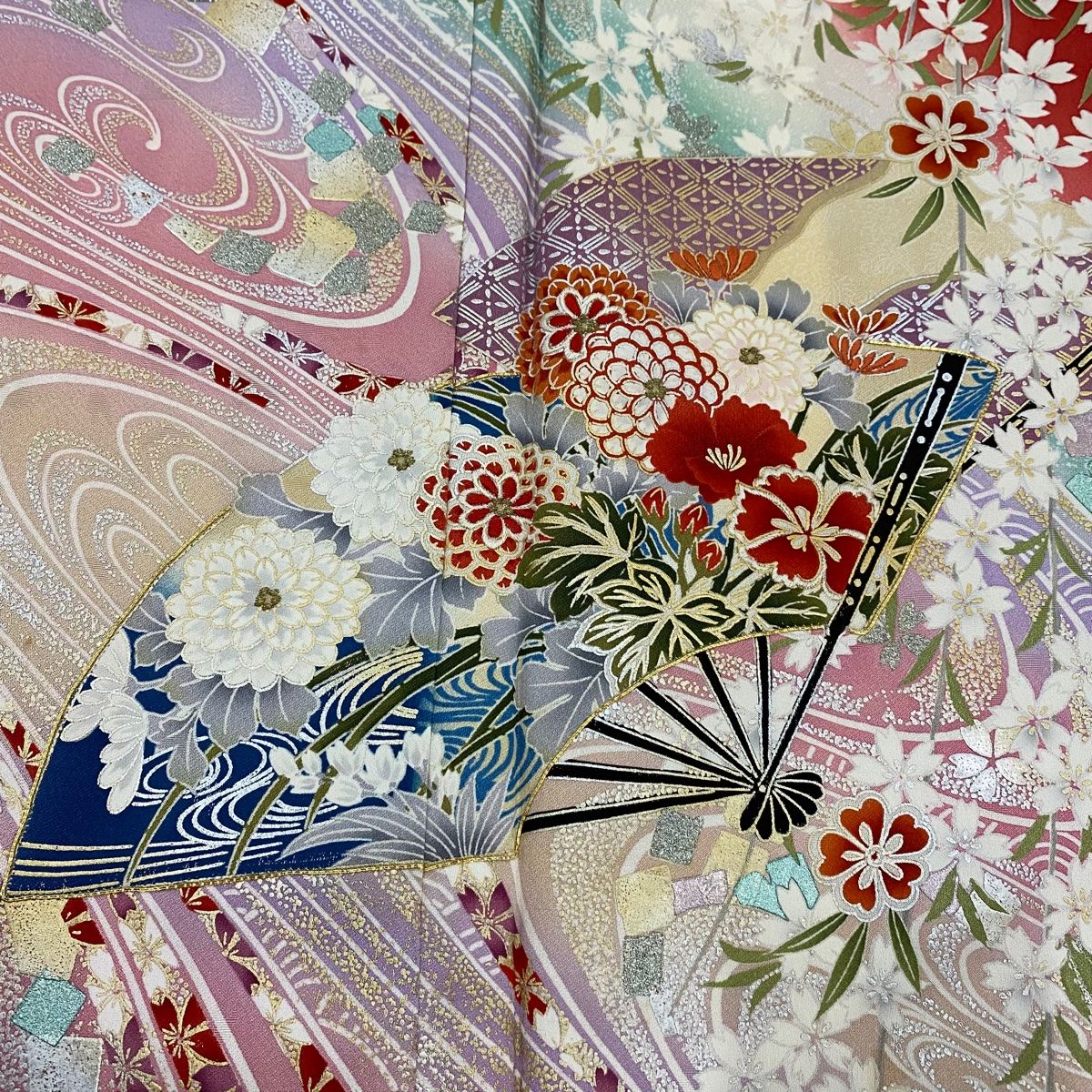 振袖 振袖セット USED振袖 水色 古典柄 辻が花 7点フルセット