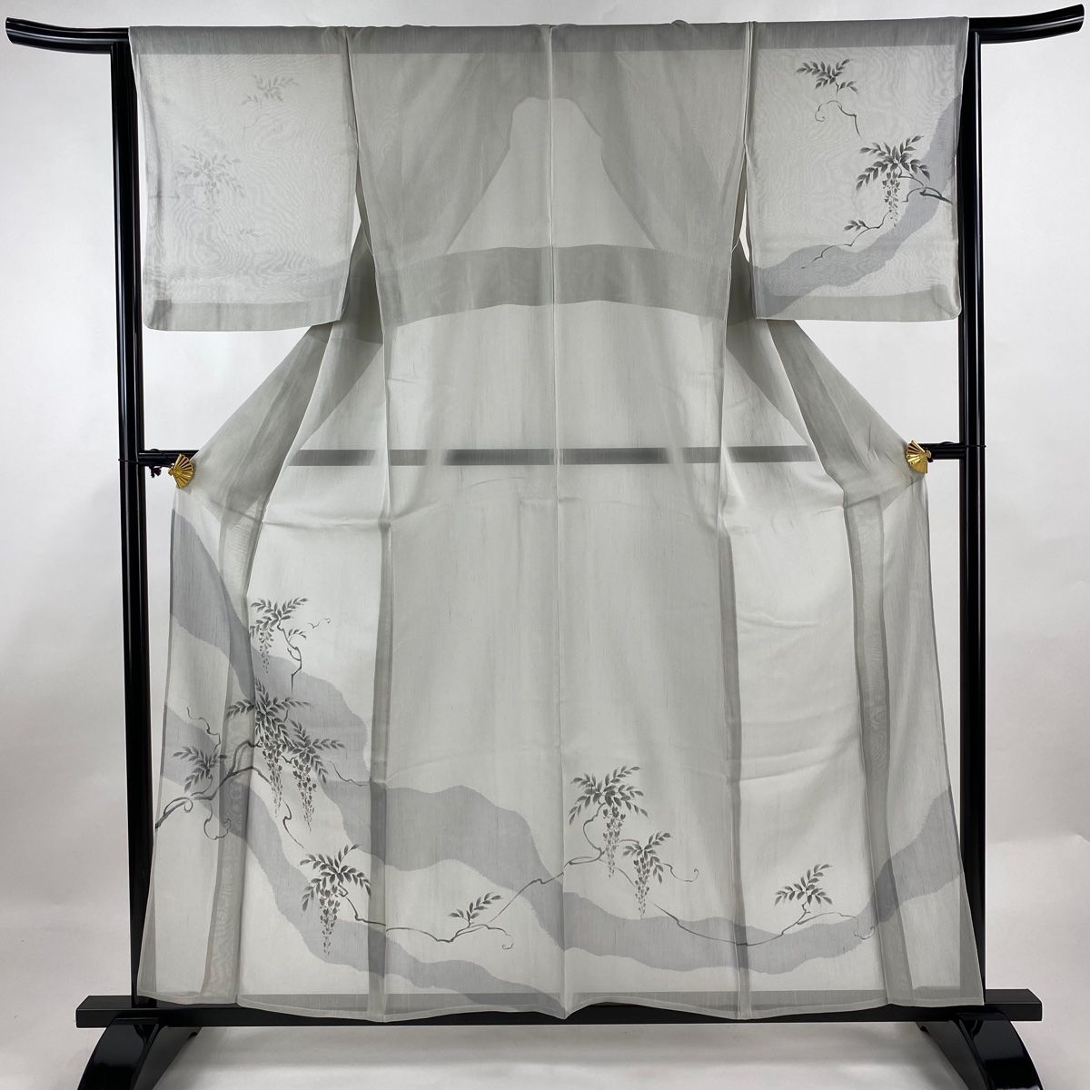 付下げ 身丈157cm 裄丈64.5cm M 薄物 夏紬 藤 灰色 正絹 美品 秀品  