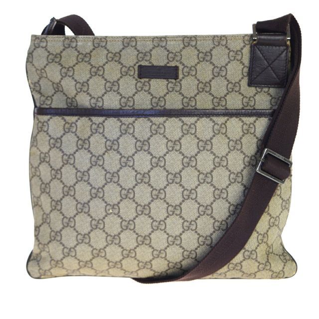 【中古】 グッチ(Gucci) GG柄 PVC，レザー ショルダーバッグ ブラウン 04GC083