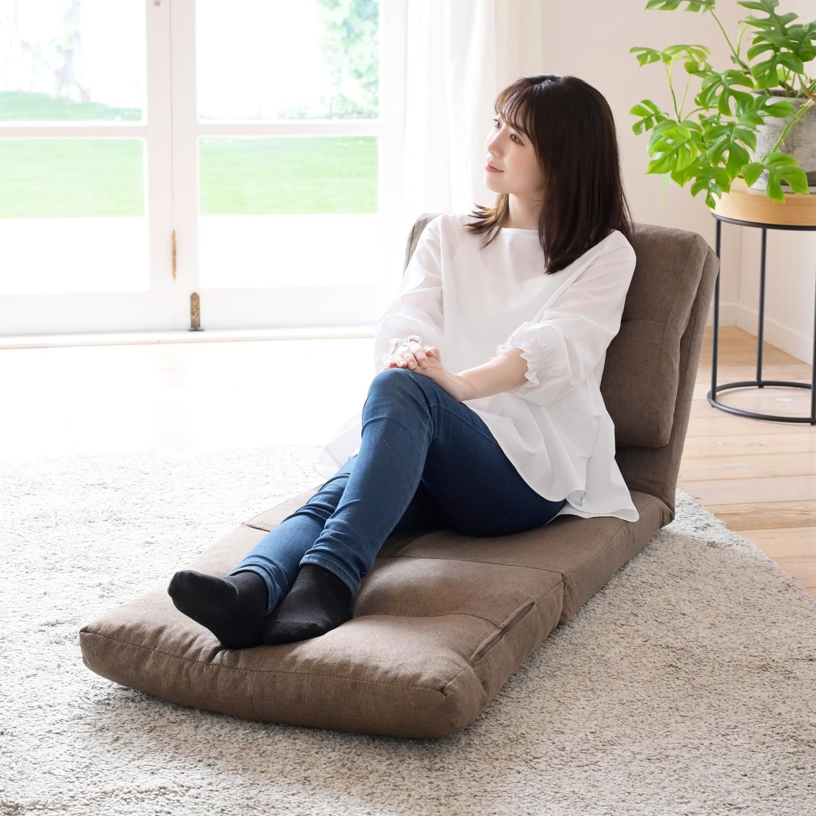 新着商品 簡易ベッド ローソファ リクライニング 腰部14段階 幅55×奥行70 193.5×高さ13.5 57cm コンパクト 一人暮らし 一人掛け 3WAY 完成品 座椅子 ブラウン ソファーベッド ソファ GAS-55 BR 山善 YAMAZEN