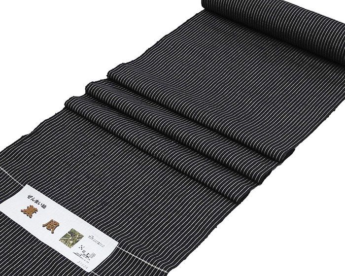 紬 絹 薫風 ぜんまい紬 中村工房 縦縞 黒 反物 着物 未仕立 d2039