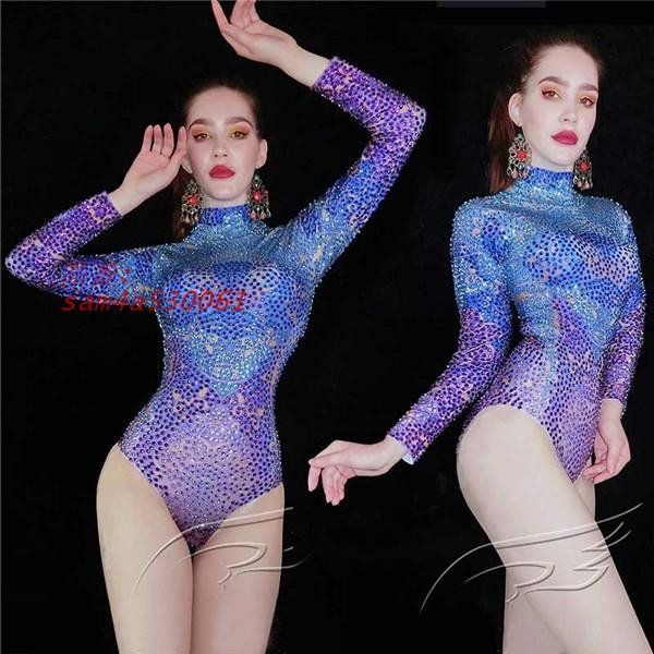フルラインストーンボディスーツ レオタード 女性ナイトクラブ 歌手ストレッチ レオタード ポールダンスウェア ステージ衣装 am4a530061
