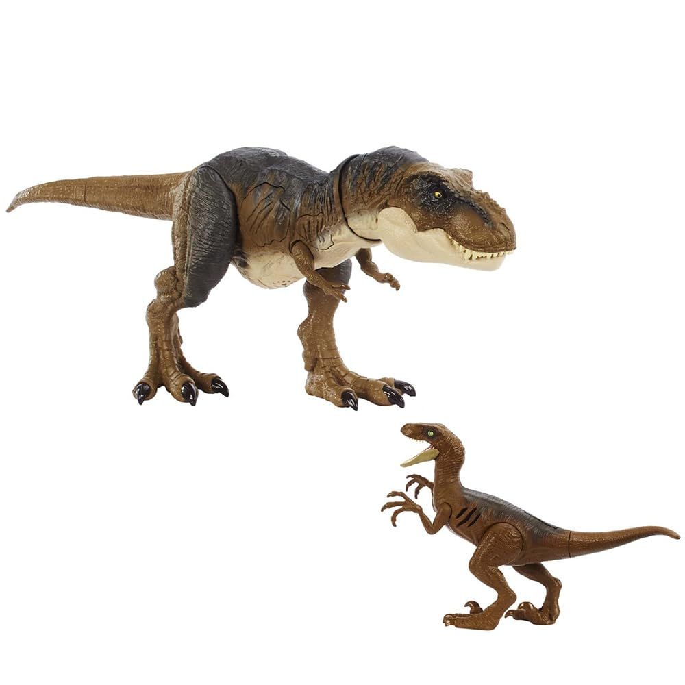 マテル ジュラシックワールド(JURASSIC WORLD) ダメージ ひかる T-レックス＆ヴェロキラプトル【恐竜フィギュア2体セット】【全長約49cmu002619cm】【恐竜 おもちゃ】【4才~】【プレゼント】 HNY82 