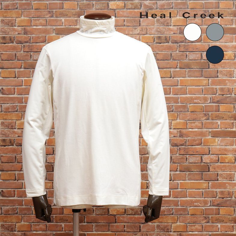 秋冬/Heal Creek/50(L)サイズ/日本製カットソー 吸湿発熱 あたたか ムレ防止 ハイネック ロゴ プリント ゴルフ 長袖 新品/紺/ネイビー/jd141/
