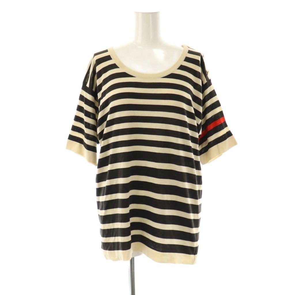 シャネル CHANEL ヴィンテージボーダーニット カットソー 半袖 36 アイボリー ダークブラウン レッド |DO GY53