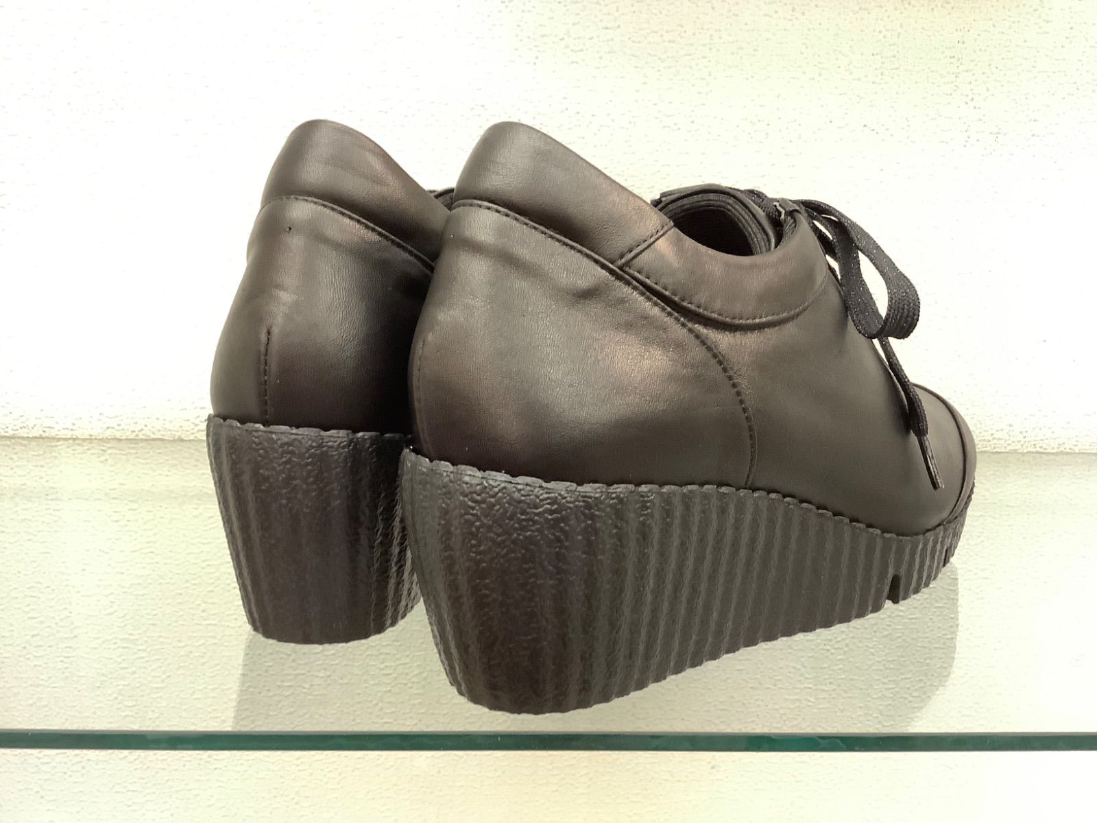 ラメ入り リボンの可愛いウェッジパンプスクッションの良い靴スポーツナイン327ブラック