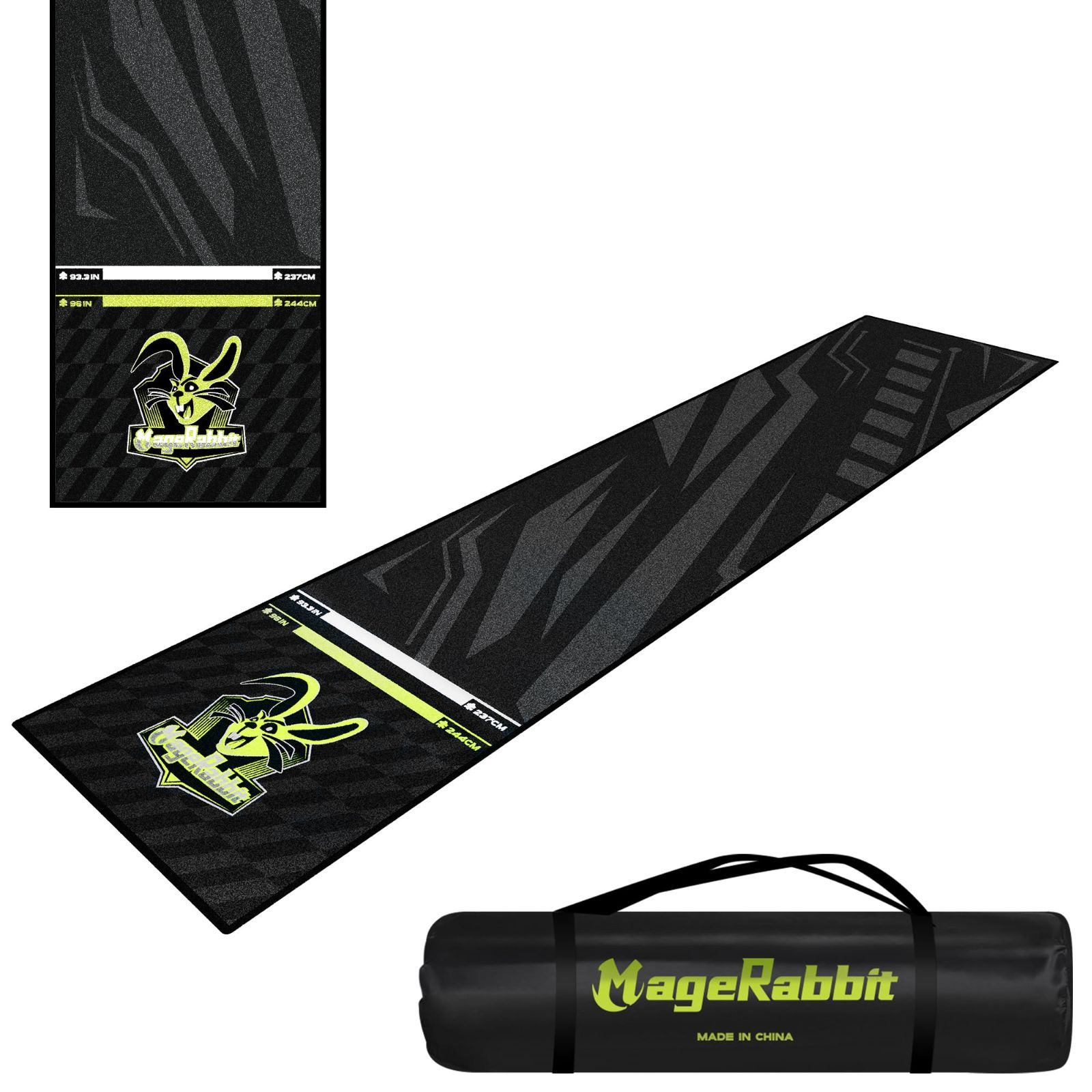 MageRabbitダーツボードマット キャリーバッグと投げライン付き ダーツゲーム用 65 x 295cm ダーツマット 無地 スローライン付き シンプル コンパクト スローマット 滑り止め付き ダーツボード 床保護 ソフトダーツ