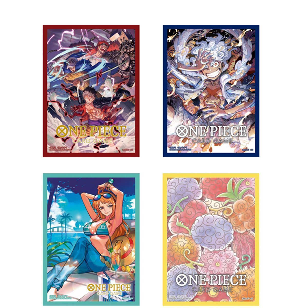 【新品未開封】ワンピースカードゲーム オフィシャルカードスリーブ4 4種類セット(三船長、モンキー・D・ルフィ、ナミ、悪魔の実)