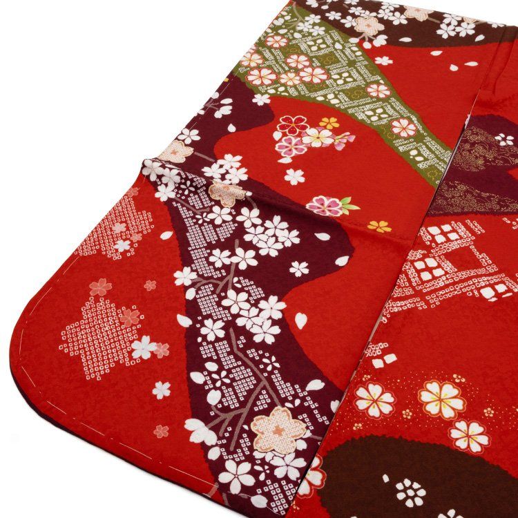 七五三 着物 七歳 正絹 フルセット 女の子 赤 四つ身 花柄 桜 七草 絞り柄