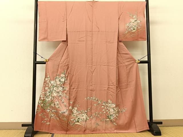 平和屋着物▽訪問着 単衣 秋草文 暈し染め 金銀彩 正絹