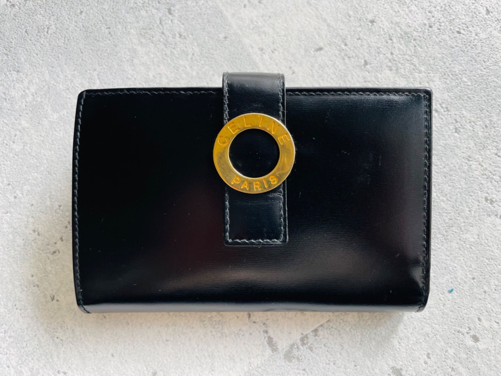 CELINE サークルロゴフラップ がま口財布 ブラック CELINE セリーヌ