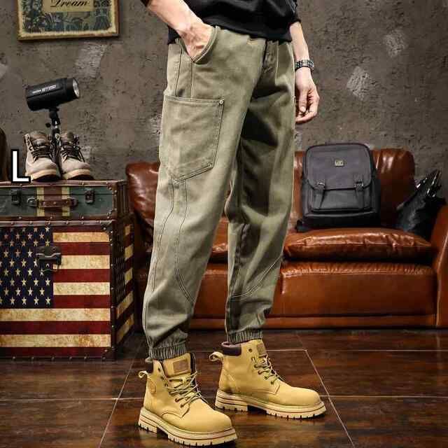 [L ]秋冬 コーデ メンズ  服 シンプル ファッション オシャレ 大人 かっこいい 大きいサイズ ストリート 紳士服 アメリカン ヘビー ワークパンツ ストレート マルチ ポケット アーミーグリー