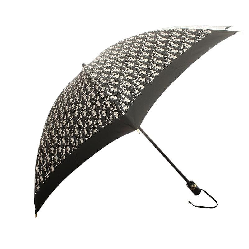 Christian Dior 折り畳み傘 トロッター柄 ロゴ ブラック Christian Dior 折り畳み傘 トロッター柄 ロゴ ブラック 雨傘